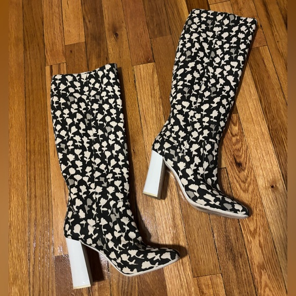 MaxMara Shoes - Black and White floral Knee-High Boots